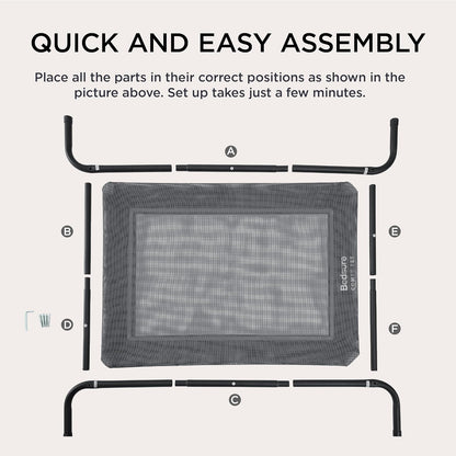 Bedsure Outdoor Elevated Dog Bed Large Sized Dog, Portable Indoor & Outdoor Cooling Raised Cot Pet Hammock Bed with Skid-Resistant Feet, Frame with Breathable Mesh, Grey, 49 inches