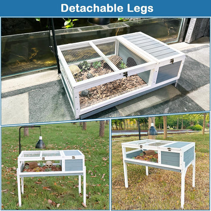 Tortoise Habitat Enclosure Turtle House Indoor Reptile Cage with Hygrothermograph Adjustable Lam Stand