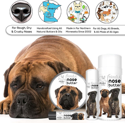 The Blissful Dog Bullmastiff Nose Butter for Dry, Cracked Skin, Lick-Safe Dog Nose Balm with Moisturizing Shea Butter, Almond, Olive, and Essential Oils, Pet Supplies, Uncented, 1 oz.