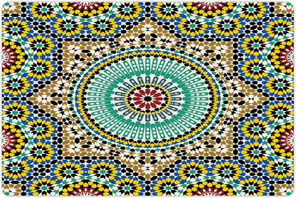 Lunarable Moroccan Pet Mat for Food and Water, Architectural Glaze Wall Tile Ceramic Historical Traveling Destinations, Non-Slip Rubber Mat for Dogs and Cats, 18" X 12", Khaki Blue