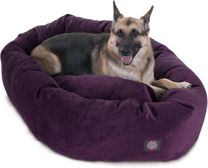 Majestic Pet 52 Inch Micro Velvet Calming Dog Bed Washable 52x35x11 (inch) – Cozy Soft Round Donut Dog Bed with Spine for Head Support -Pet Bed X- Large – Aubergine (2025)