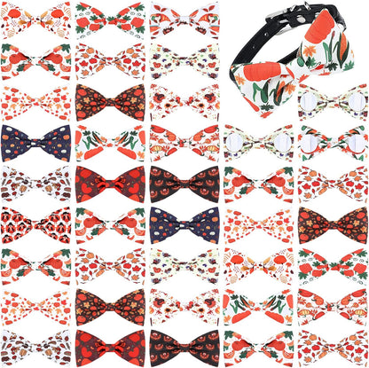 Weewooday 16 Pcs Dog Bow Ties Slide Pet Collar Bows Summer Hawaiian Styles Large Dog Collar Attachment Bowtie with Rubber Bands Male Pet for Spring Summer Grooming Independence Day(Pumpkin Style)