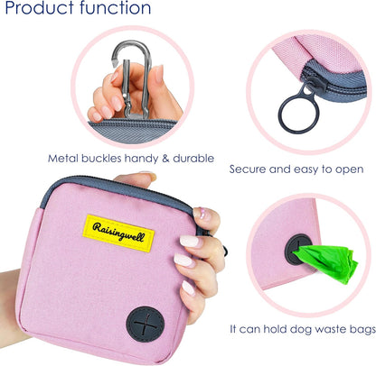 Dog Treat Pouch for Pet Walking and Training with Clicker Poop Bags Small Fanny Zipper Pack Holder for Puppy Snack Dispenser Kit for Leash and Outdoor Use (Pink)