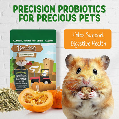 DOC EDDIE'S Digestive Bites - Plant-Based Small Animal Treats for Rabbits, Guinea Pigs, Hamsters, Gerbils, and More - Probiotics Supplement Made with Timothy Hay, Real Fruits, and Veggies