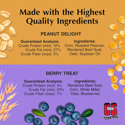 C&S Suet Variety Value Pack, Peanut Delight Dough & Berry Treat 24 Pack