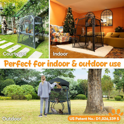 X-Large Catio Outdoor Cat Enclosure and Cat Tower Tent for Indoors and Outdoor,3 Tier Spacious Cat Tent,Portable and Foldable Catio,Two Doors Design can Assemble More Shapes (Patented)