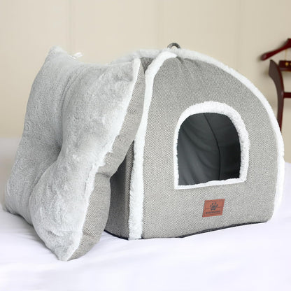 Cat Bed for Indoor Cats - Cat Cave Bed Cat House Cat Tent with Removable Washable Cushioned Pillow, Soft and Self Warming Kitten beds,Cat Beds & Furniture （Large Grey）