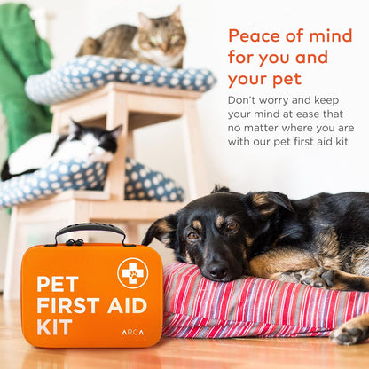Cat & Dog First Aid Kit for Car - Pet Emergency Kit for Home Office Travel – Dog Camping Essentials with Digital Thermometer, Muzzle & Mini First Aid Pouch