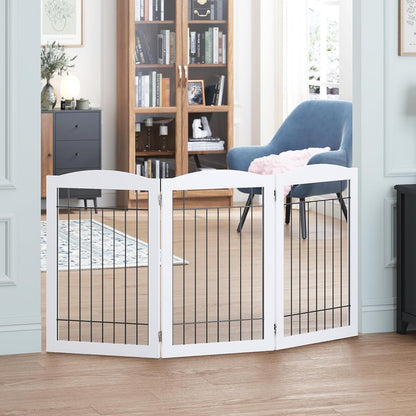 Spirich Freestanding Wire Pet Gate for Dogs, 60 inches Extra Wide, 30 inches Tall Dog Gate for The Houes, Doorway, Stairs, Pet Puppy Safety Fence, White 3 Panels