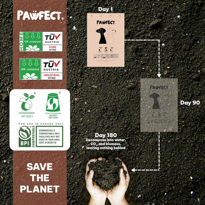 Pawfect Dog Poop Bags Rolls - Biodegradable Doggie Bags, Compostable Dog Waste Bags, BPI Certified Pet Waste Bags, Unscented, Large, Puppy Poo, Earth Friendly, Bolsas de Basura (240 counts)