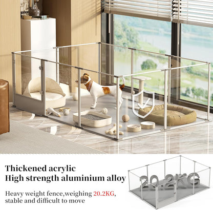 Dog Clear Playpen Fence Kennel: 10Panels Indoor Transparent Whelping Box Pen Cage with Waterproof whelping pad - Extra Long Acrylic Exercise Kennel with Metal Frame for Cats Puppy Rabbits Guinea Pig