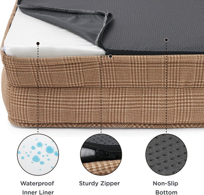 Bedsure XL Orthopedic Dog Bed for Extra Large Dogs - Washable XLarge Dog Cat Bed Waterproof, Comfort Dogs Couch Sofa with Washable Removable Cover, Pet Bed with Nonskid Bottom, Plaid-Brown, 42"