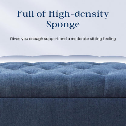 Ottoman with Storage, 48.8" Fabric Storage Ottoman Bench with Hinge, Bedroom Bench, Upholstered Benches with Seating for Living Room, Entryway (Dark Blue)