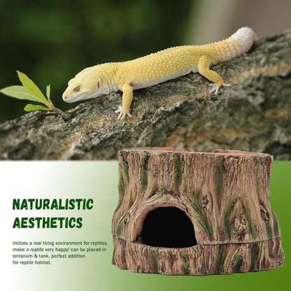 3 in 1 Reptile Hide Cave,Lizard Humid Hideout with Detachable Base and Clay Water Dish,Essential Reptile Terrarium Tank Accessories Decor for Leopard Geckos, Crested Geckos, Snakes, Crabs