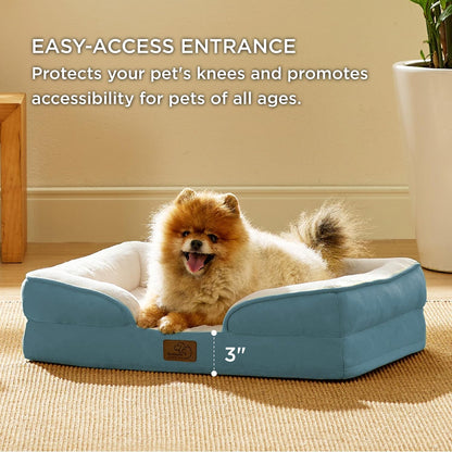 Bedsure Orthopedic Dog Beds for Small Dogs - Washable Small Dog Cat Bed Waterproof, Comfort Pet Couch Sofa with Washable Removable Cover, Pets Bed with Nonskid Bottom, Dune Haze Blue, 24"