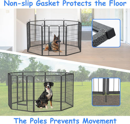 Dog Playpen, Outdoor Dog Fence, 8 Panels, 40" H Dog Pen for Medium/Small Dogs, Heavy Duty Metal Pet Fence with Gate, Portable Dog Fence for RV Camping and Yard (Black)