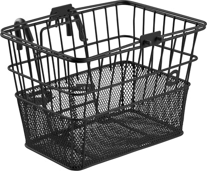 Retrospec Apollo Detachable Front Bike Basket Steel Half-Mesh with Integrated Detachable Hooks and Built-In Handle, Easy Assembly and Portability for Bicycles
