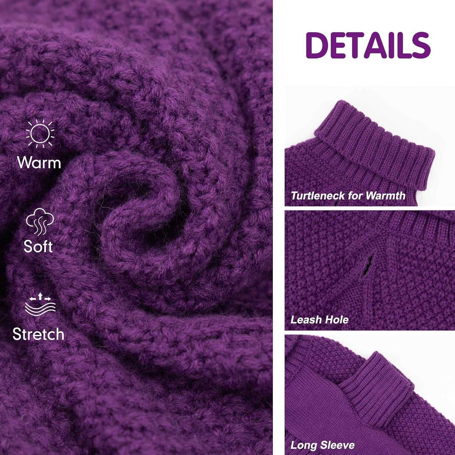 cyeollo Dog Sweater Pullover Turtleneck for Large Dogs, Classic Knitwear Fall Winter Cold Weather Dog Clothes Warm Pet Apparel Large Big Dogs Sweaters, Purple 3XL