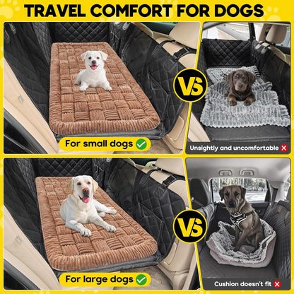 Dog Car Bed Mat, Non-Slip Backseat Extender Pet Blanket, Plaid Dog Bed for SUVs, Sedans & Trucks, Chew-Resistant Travel Pad for Dogs, Easy Clean & Scratch-Proof & Comfort (50"x24.6") Brown