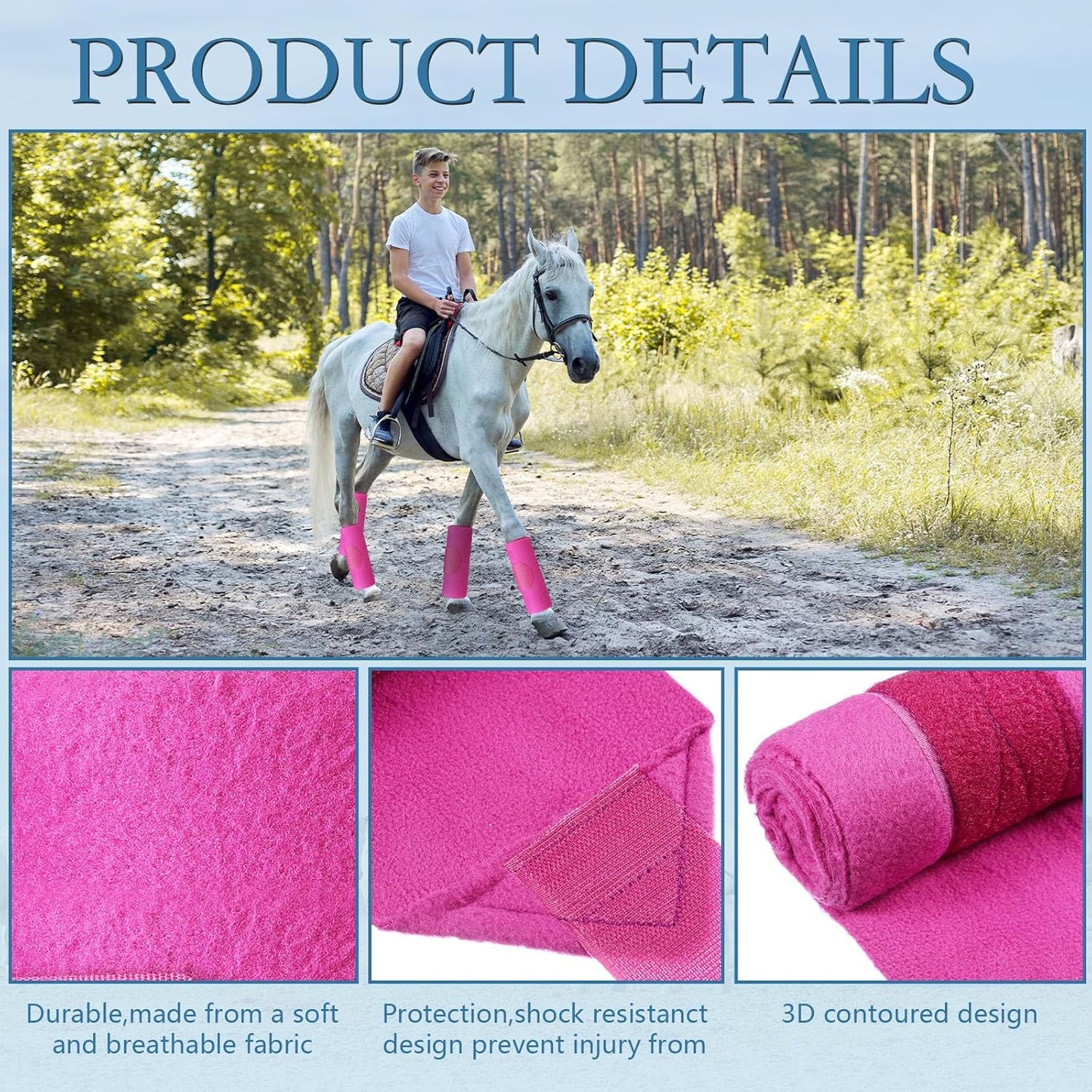 Set of 4 Horse No Bow Bandage 3D Contoured Standing Wrap Bandages Stable Nylon Horse Leg Wraps for Helping Prevent Horse from Tendon Damage and Keep Horses Clean and Safe(Purple)