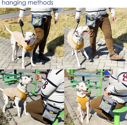 Dog Treat Pouch with Magnetic Closure 4-Cup Silicone Bag Fanny Pack Holder with Clicker 4 Ways to Wear Front Pocket Fits All Phones Ideal for Leash, Pet Walking and Training（Blue）