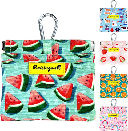 Dog Treat Pouch,Cotton Pocket Sized Training Holder, Hand Free Walking Funny Bag with Carabiner, Self-Closing Pet Feed Snack Reward, Behavior Aids for Puppy Travel or Outdoor Use（Watermelon）
