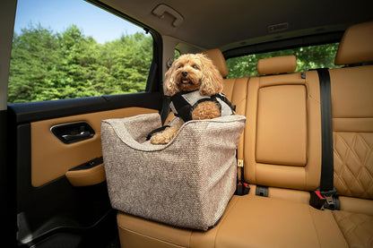 Snoozer Dog Car Seat: Lookout I Dog Booster Car Seat for Dogs Small 5-15 lbs, Size: Small, Fabric: Merlin Linen, Pet Car Seat to Alleviate Car Sickness for Dogs, Removable Machine Washable Cover
