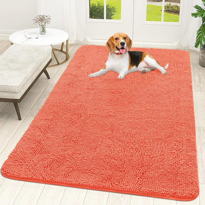 OLANLY Dog Door Mat for Muddy Paws 59x35, Absorbs Moisture and Dirt, Absorbent Non-Slip Washable Doormat, Quick Dry Chenille Mud Mat for Dogs, Entry Indoor Entryway Carpet for Inside Floor, Coral
