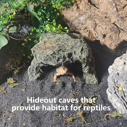 BNOSDM Reptile Hideout Rock,Tortoise Hide Cave,Resin Rock,Lizards Hideaway,Turtle Basking Platform,Reptiles Habitat Decor Tank Accessories for Bearded Dragon Gecko Snakes Chameleon Frogs