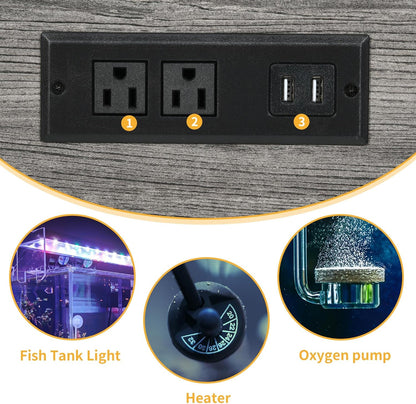 DWVO 20-29 Gallon Aquarium Stand with Power Outlets & LED Light, Cabinet for Fish Tank Accessories Storage - Metal Fish Tank Stand Suitable for Turtle Tank, Reptile Terrarium, 350LBS Capacity, Grey