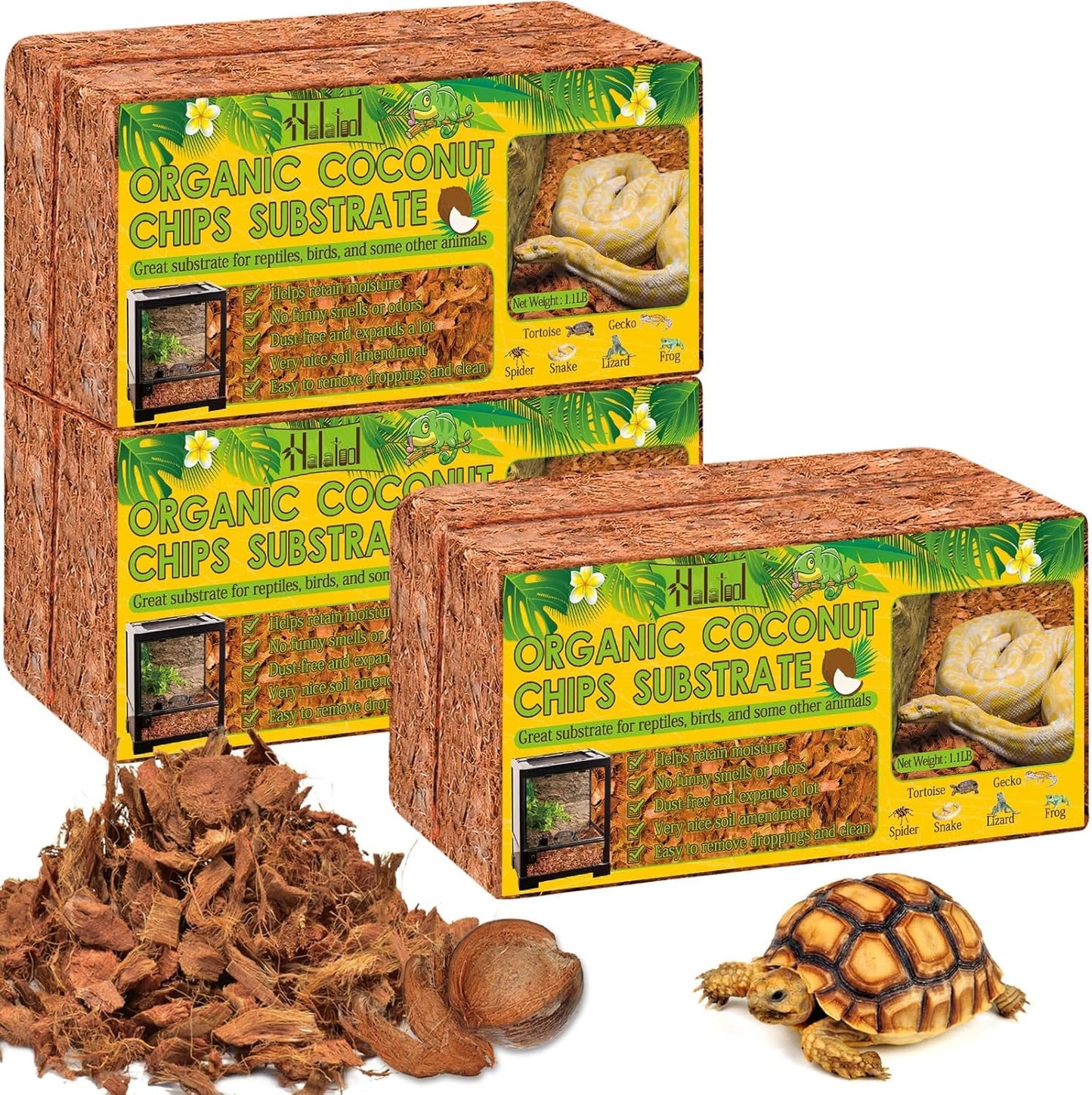 Halatool 6Pack Compressed Coconut Chips Brick Natural Coconut Husk for Reptiles Bedding Coco Coir Chips Terrarium Substrate for Ball Python Frog Snake Gecko Hermit Crab Tortoise