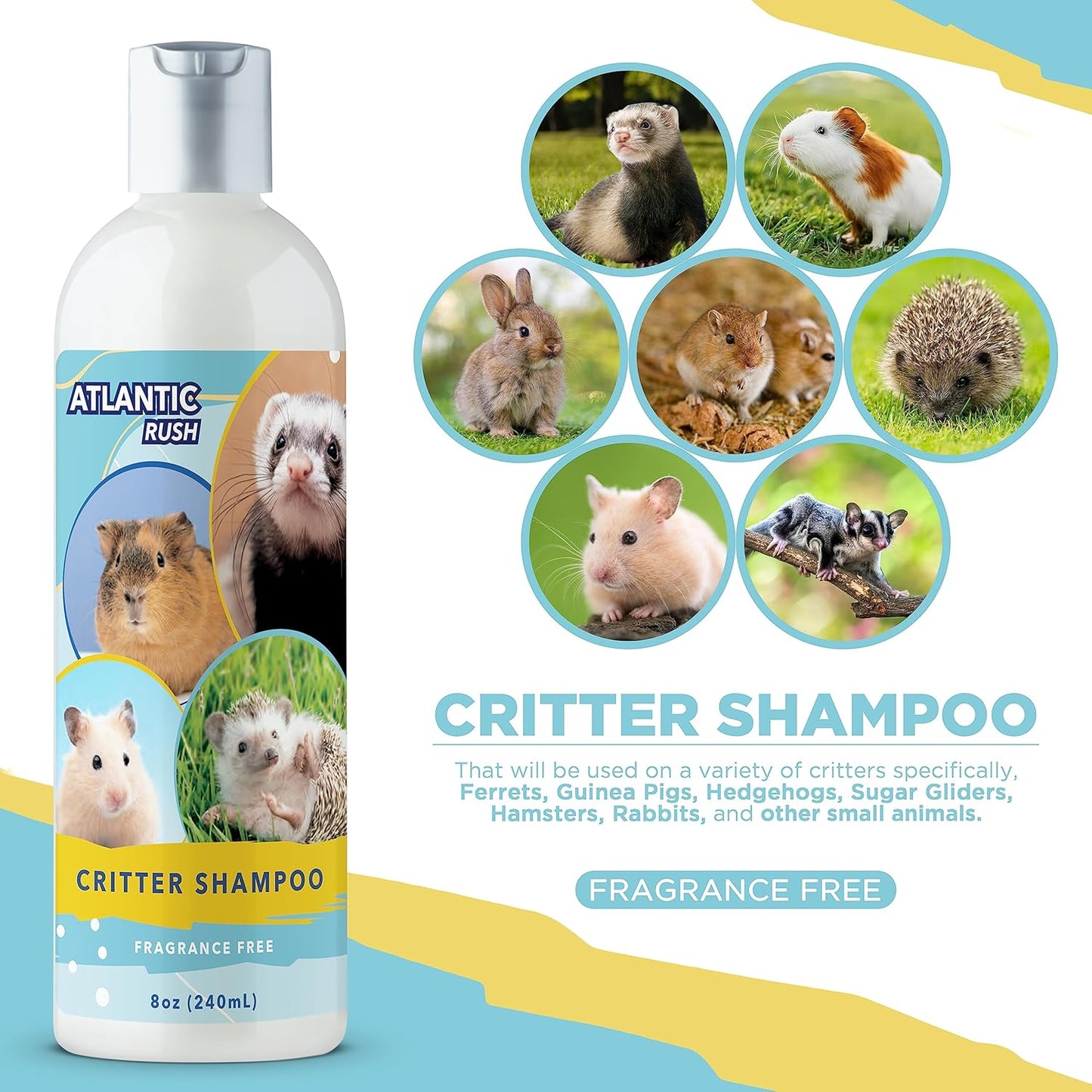 Critter Shampoo for Small Pets -Small Animal Fragrance & Detergent Free Shampoo - Sensitive Skin Shampoo for Ferrets, Guinea Pigs, Rabbits, Hedgehogs, Hamsters & Sugar Gliders (8 oz Fragrance Free)