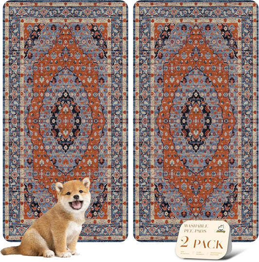 nunubaby Washable Pee Pads for Dogs, Stylish, Non-Slip and Leak-Proof Pee Pads. Reusable Potty Pads for Dogs for Crates and Floors.(Red/Multi, 24" x48")