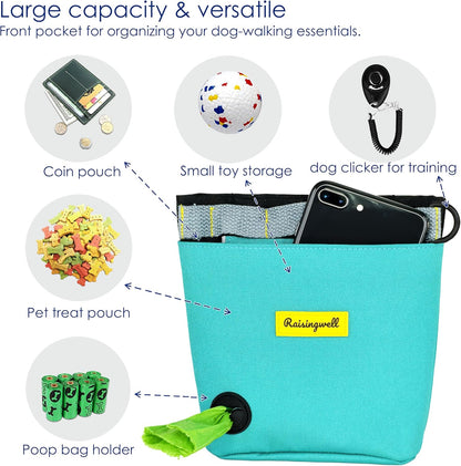 Dog Treat Pouch for Pet Walking and Training with Clicker 2 Cup Silicone Bag Small Fanny Pack Holder for Puppy Snack Dispenser Kit for Leash and Outdoor Use (Green)