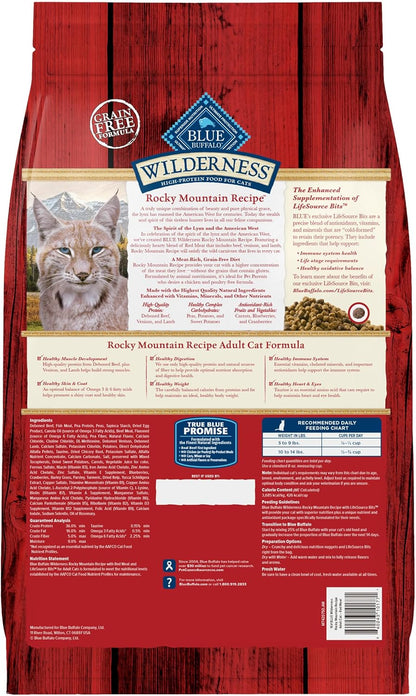 Blue Buffalo Wilderness Adult Dry Cat Food, Rocky Mountain Recipe, Chicken-Free & Grain-Free Recipe Made with Natural Ingredients, Red Meat, 4-lb Bag