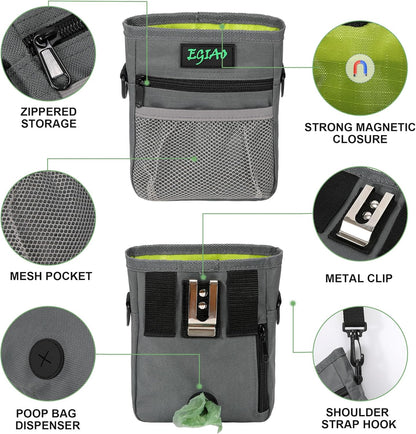 Dog Treat Pouch 2.0, Strong Magnetic Closure, Poop Bag Dispenser (Including Collapsible Dog Bowl, Training Clicker, Poop Bags)