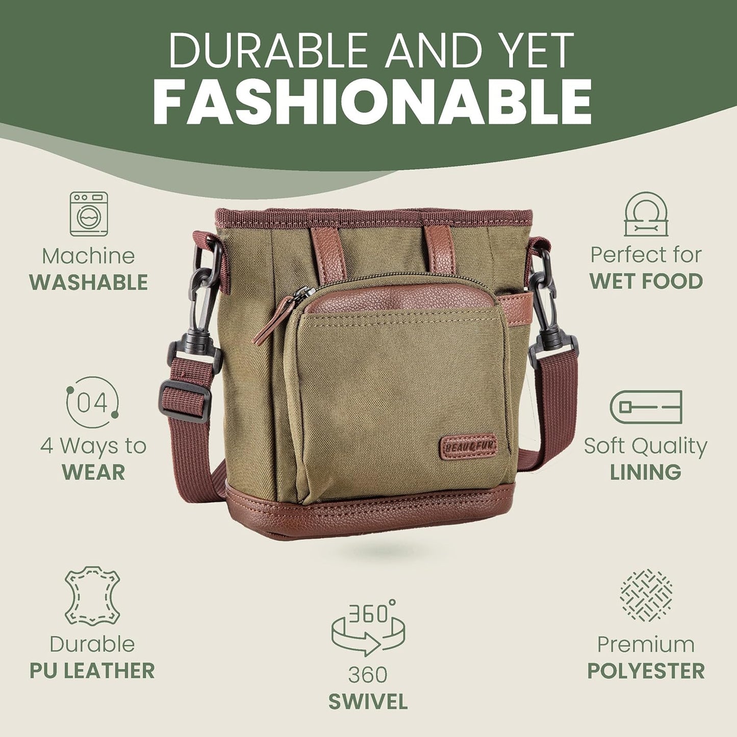 BEAU&FUR Dog Treat Pouch with Clicker for Training - Hands-Free Dog Treat Bag with Magnetic Closure, Built-in Poop Bag Holder Pocket