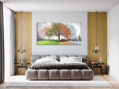 Canvas Prints Wall Art Decor Large Four Seasons Tree Picture 1 Panel Spring Summer Autumn Winter Tree Painting Artwork for Dining Room Kitchen Home Decor Stretched and Framed Ready to Hang