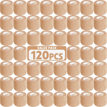 AZEN 120 Pack Self Adhesive Bandage Wrap, 2" X 5 Yards Elastic Cohesive Bandage Wrap, Skin Color Athletic Tape, Vet Wrap, Ankle Tape