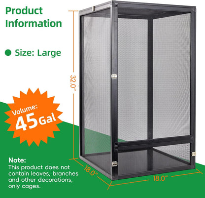 45 Gal Detachable and Foldable Reptile Butterfly Cage Terrarium, 360° Observation, Airflow, Interaction in Gecko Tank for Crested Geckos, Leopard Geckos, Chameleons, Bearded Dragons