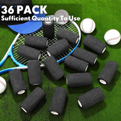 Treela 36 Pcs Self Adherent Bandage 4" X 5 Yard Wrap Breathable Cohesive Bandage Elastic Adhesive Tape for Stretch Athletic Sports Wrist Ankle(Black)