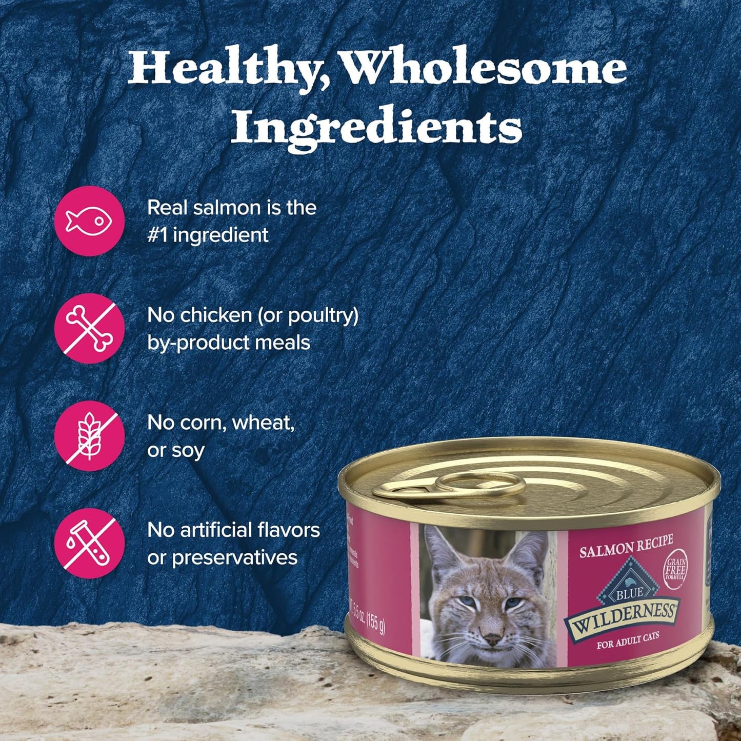Blue Buffalo Wilderness Natural High-Protein Grain-Free Wet Food for Adult Cats, Salmon Paté, 5.5-oz. Cans, 24 Count