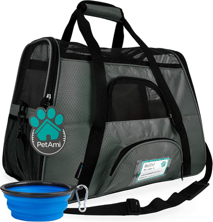 PetAmi Airline Approved Pet Carrier for Cat, Soft Sided Dog Carrier for Small Dogs, Cat Travel Supplies Accessories Indoor Cats, Ventilated Pet Carrying Bag Medium Large Kitten Puppy, Small Dark Gray
