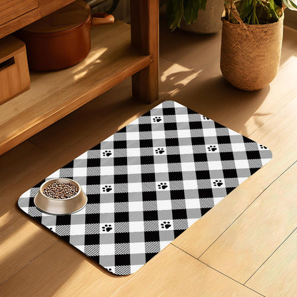 Cat Checked Plaid Dog Food Mat-Absorbent Pet Feeding Mat for Food and Water Bowl, Quick Dry Dog Placemat with Rubber Backing-No Stains Pet Supplies for Messy Drinkers 12"x20"