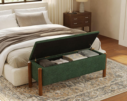 Storage Ottoman Bench, End of Bed Bench for Bedroom, 47" Boucle Upholstered Entryway Shoe Seat Benches, Holds up to 660 lb Storage Ottoman, Padded Blanket Chest Stool Foot Rest for Living Room Green