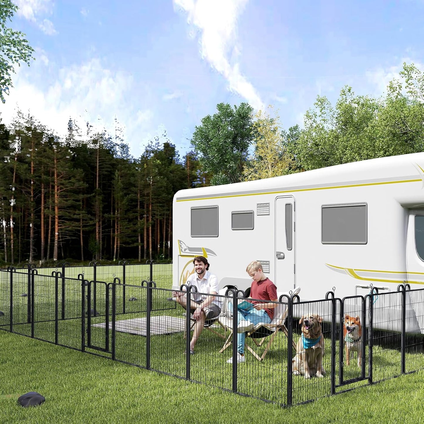 Dog Playpen Outdoor 12 Panels Heavy Duty Dog Fence 47" Height Anti-Rust with Doors Portable for RV Camping Yard, Total 27FT, 58 Sq.ft, Snowy Black