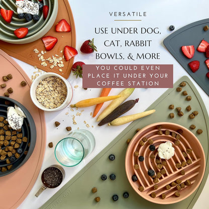 Waterproof Silicone Pet Food Mat - Non-Slip, Spill-Proof Feeding Mats for Floors, Raised Edge Design, Easy-to-Clean Mat for Dog & Cat Bowls, 21" Across x 10.5" Deep, Medium-Ocean Blue