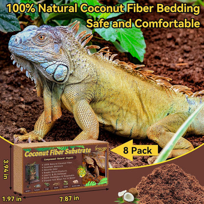 Legigo 8 Pack Compressed Coconut Fiber Substrate - 100% Organic Coconut Fiber Brick Bedding for Reptiles, Natural Coco Husk Substrate Terrarium Bedding for Snake, Hermit Crabs, Frogs, Tortoise, Gecko