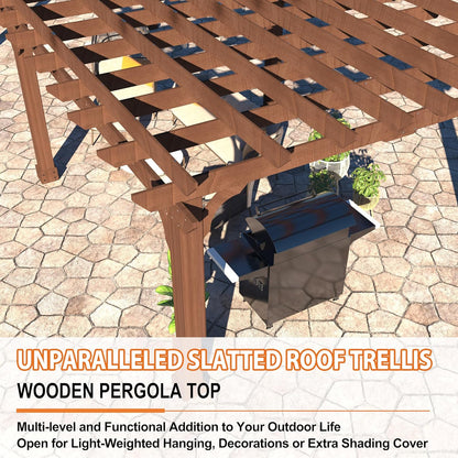 MUPATER 12x20 FT Retratable Wooden Pergola Gazebo for Patio Stakes, Quality Supported Structure, Snow and Wind Supported, Outdoor Pergola Garden Shelter Cedar Framed for Backyard,Deck,Garden