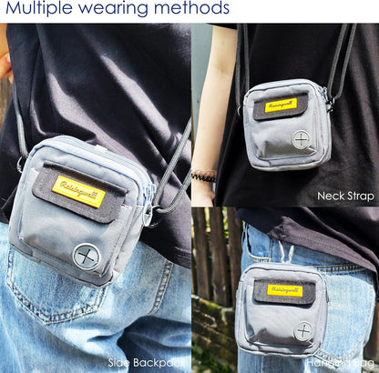 Dog Treat Pouch for Pet Walking and Training with Clicker Poop Bags and Three Bags Design Small Fanny Zipper Pack Holder for Puppy Snack Dispenser Kit for Leash and Outdoor Use (Gray)